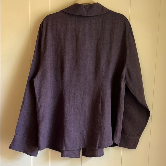 FLAX Purple Button Down 100% Linen Lagenlook Boho Office Career Shirt Sz Lg - Picture 9 of 14